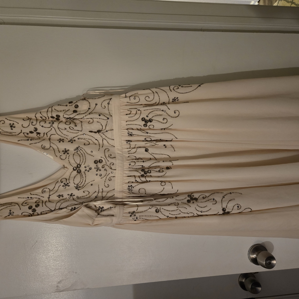 Cream Embellished Pleated Midi Dress